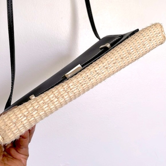 Kate Spade Loula Houston Street Crossbody Purse Bag Black Leather/ Straw - Picture 5 of 9